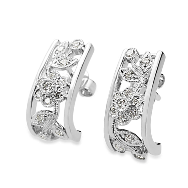 9CT White Gold Diamond Floral Drop Earrings