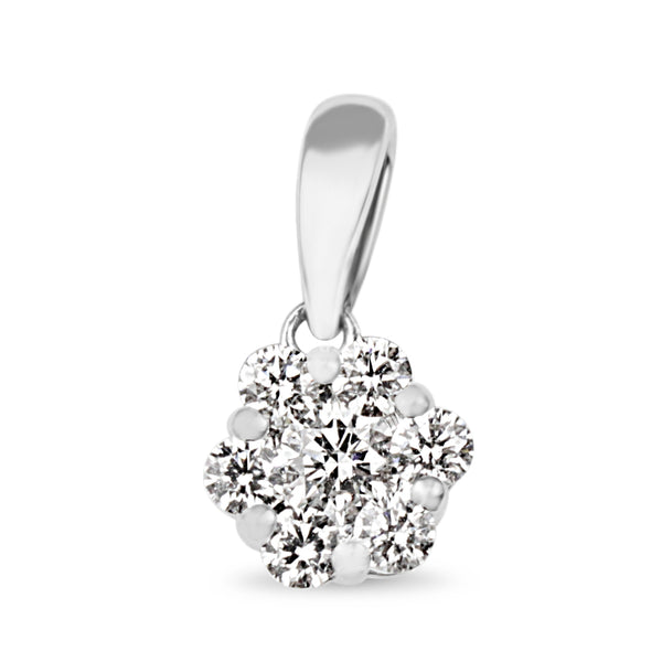 9ct White Gold Diamond Cluster Pendant