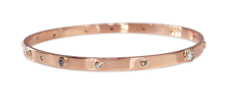 9ct Rose Gold Solid Diamond Bangle