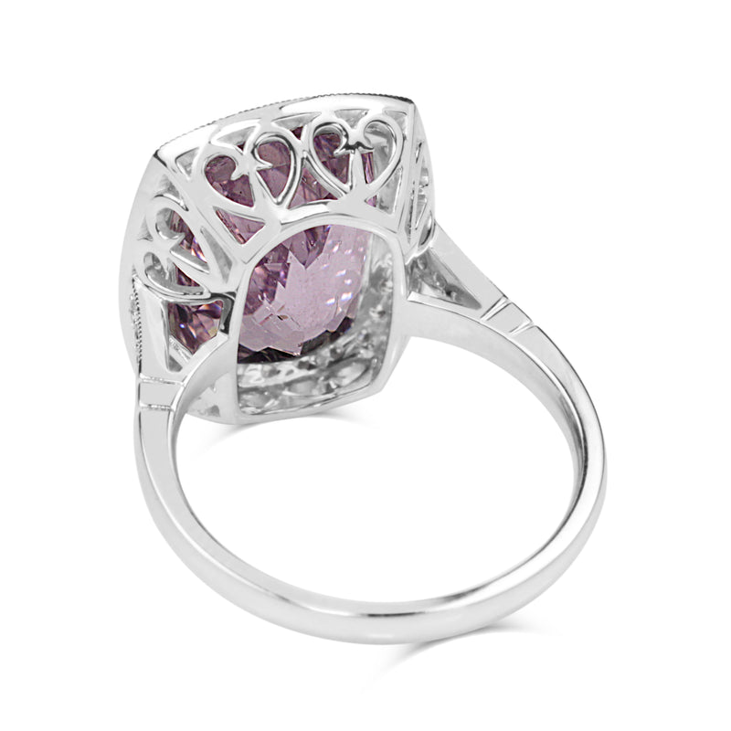 18ct White Gold Kunzite and Diamond Halo Ring