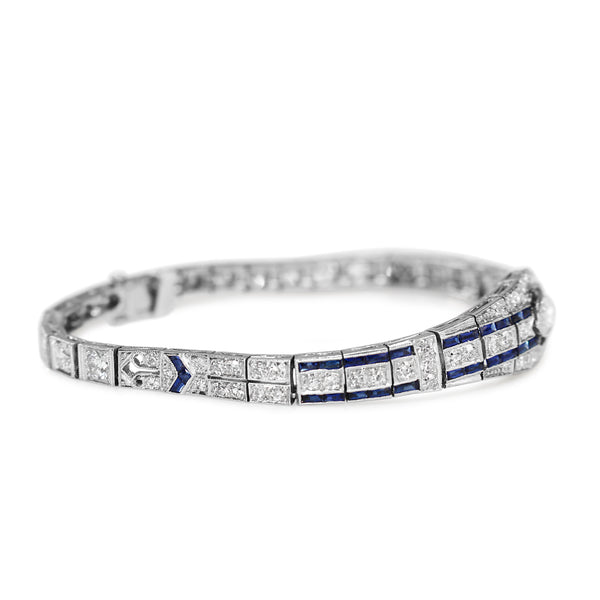 Platinum Art Deco Sapphire and Old Cut Diamond Bracelet