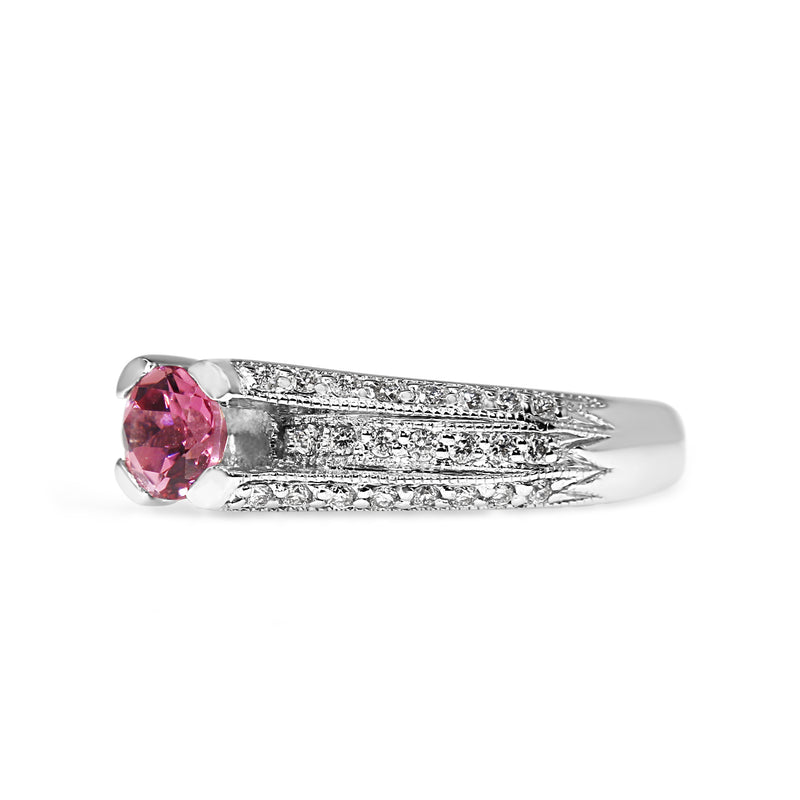 18ct White Gold Pink Tourmaline and Diamond Ring