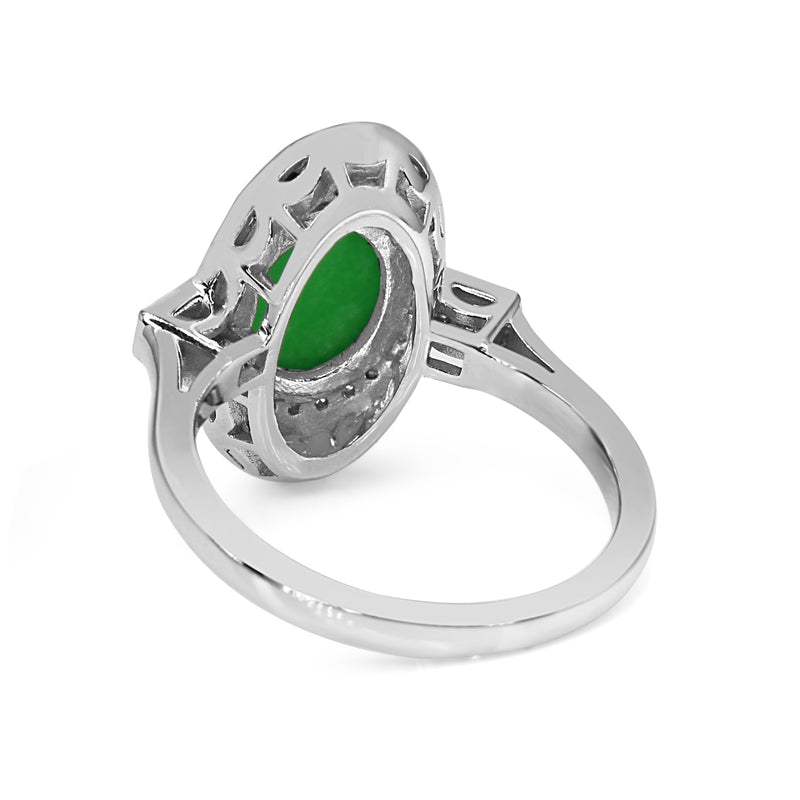 9ct White Gold Jade, Emerald, Onyx and Diamond Deco Style Ring