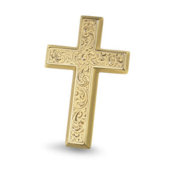 10ct Yellow Gold Engraved Cross Brooch