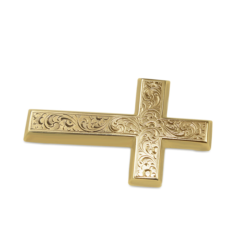 10ct Yellow Gold Engraved Cross Brooch
