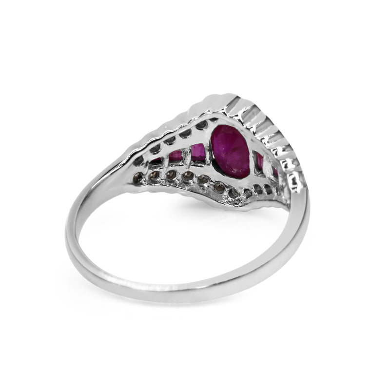 18ct White Gold Ruby and Diamond Art Deco Style Ring