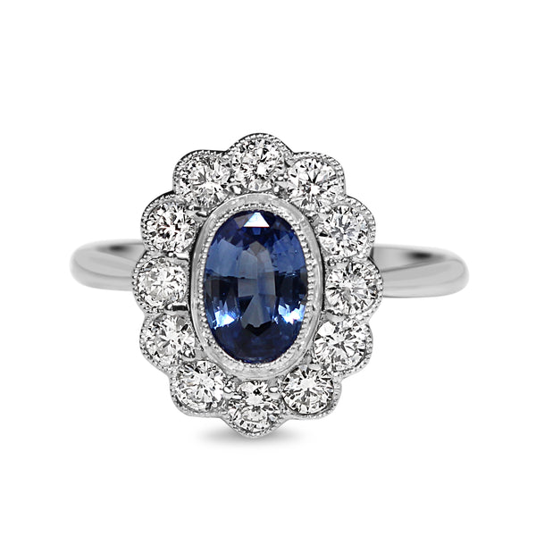 18ct White Gold Sapphire and Diamond Daisy Ring