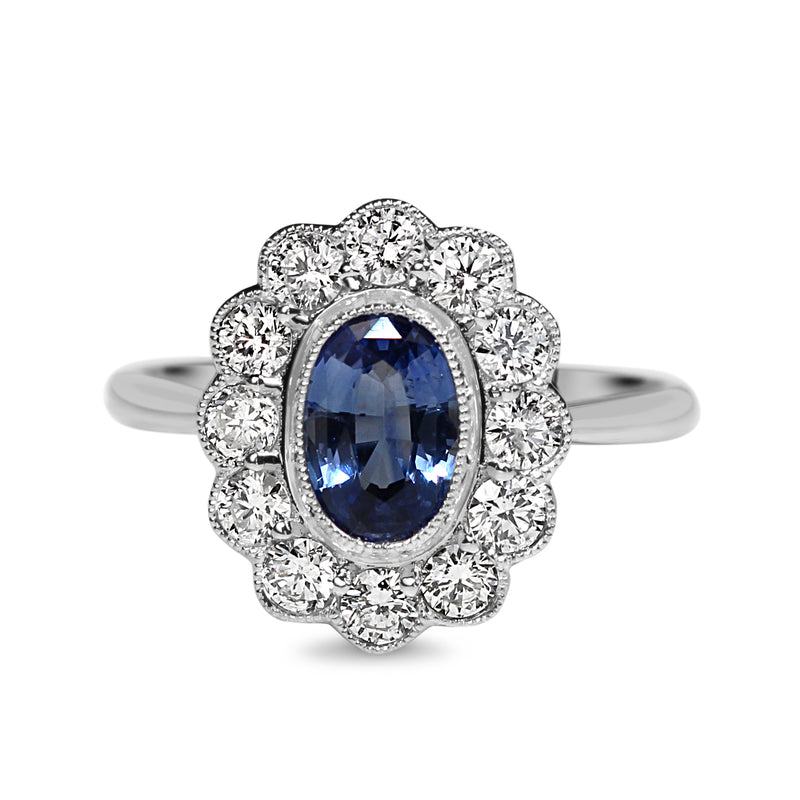 18ct White Gold Sapphire and Diamond Daisy Ring