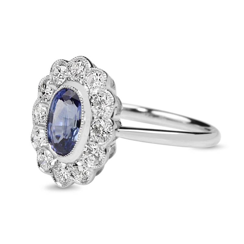 18ct White Gold Sapphire and Diamond Daisy Ring