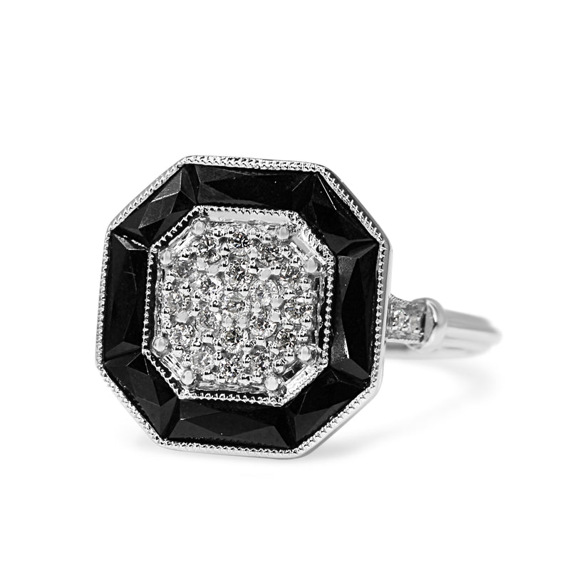 18ct White Gold Onyx and DIamond Cluster Ring