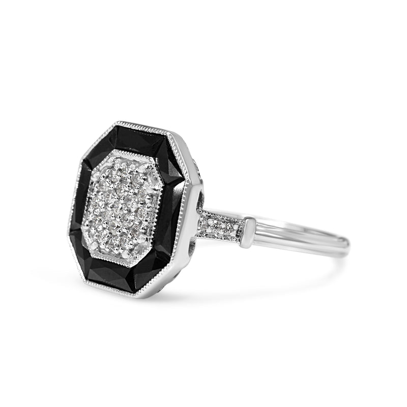 18ct White Gold Onyx and DIamond Cluster Ring