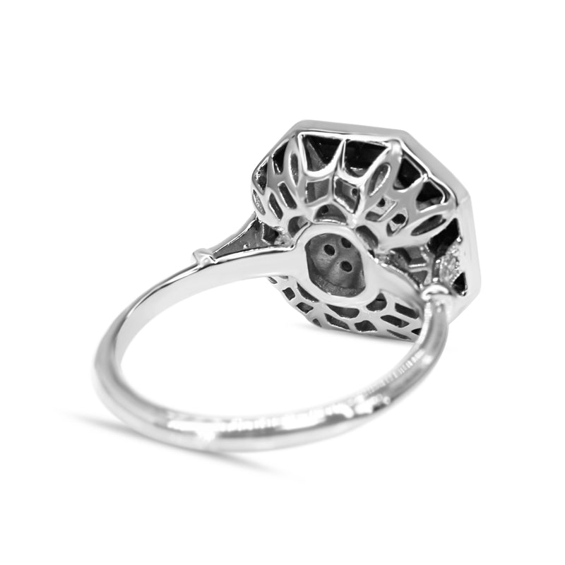 18ct White Gold Onyx and DIamond Cluster Ring