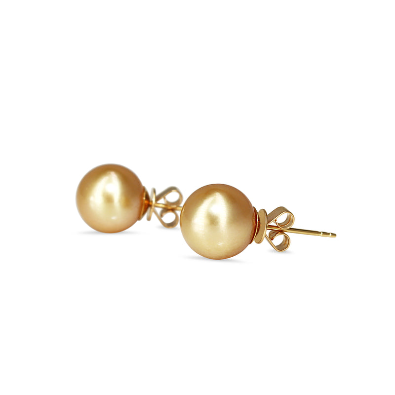 18ct Yellow Gold 11mm Golden South Sea Pearl Stud Earrings