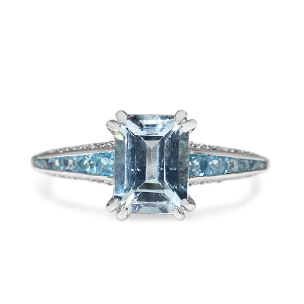 9ct White Gold Aquamarine, Topaz and Diamond Ring