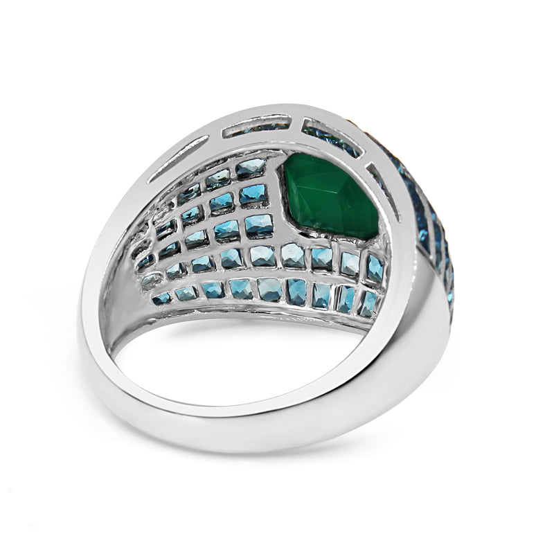 9ct White Gold Green Agate and Topaz Domed Ring