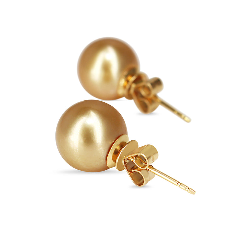 18ct Yellow Gold 11mm Golden South Sea Pearl Stud Earrings