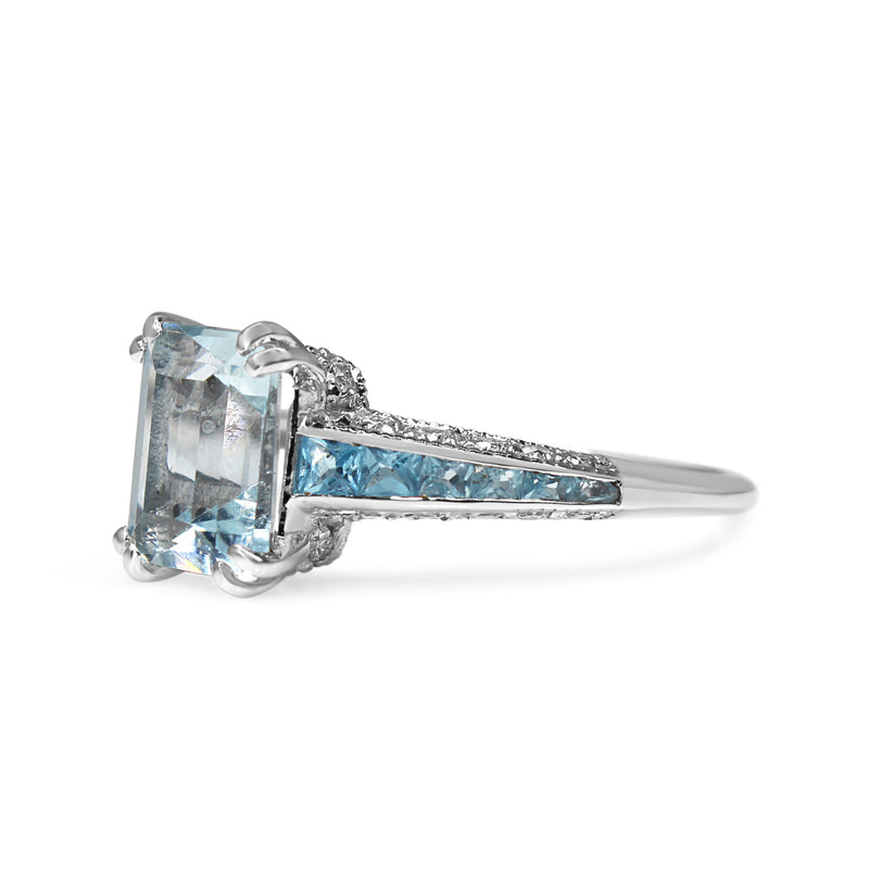 9ct White Gold Aquamarine, Topaz and Diamond Ring