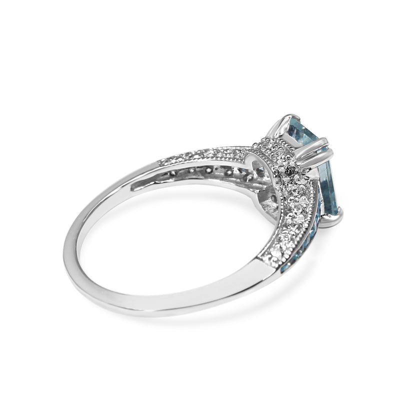 9ct White Gold Aquamarine, Topaz and Diamond Ring