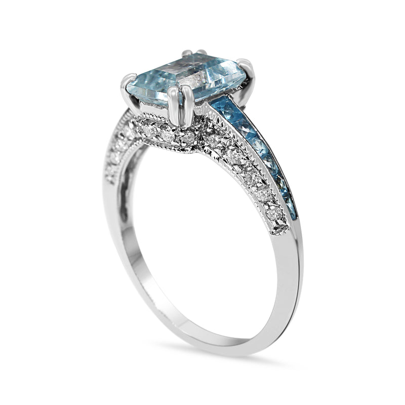 9ct White Gold Aquamarine, Topaz and Diamond Ring