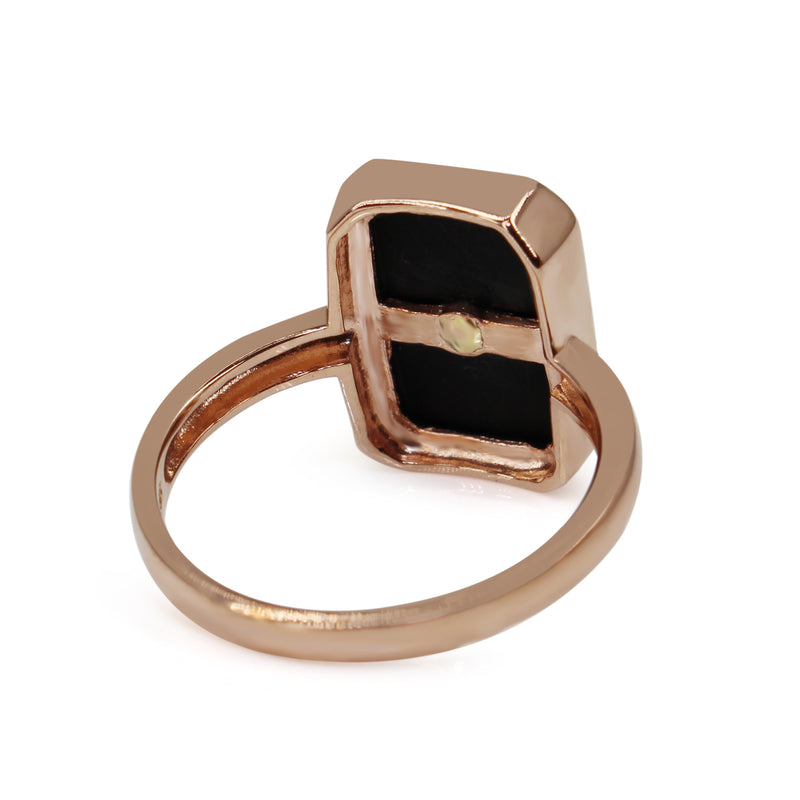 9ct Rose Gold Onyx and Diamond Large Rectangle Ring