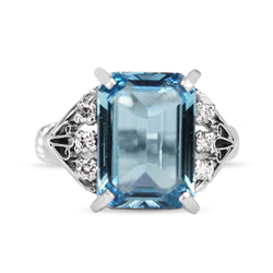 Platinum Vintage Aquamarine and Diamond Ring