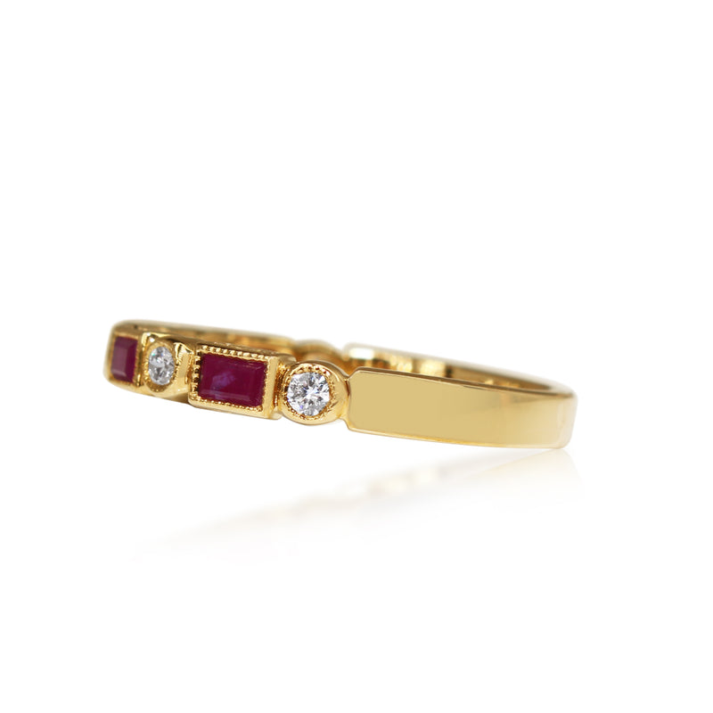 9ct Yellow Gold Ruby and Diamond Deco Style Band Ring