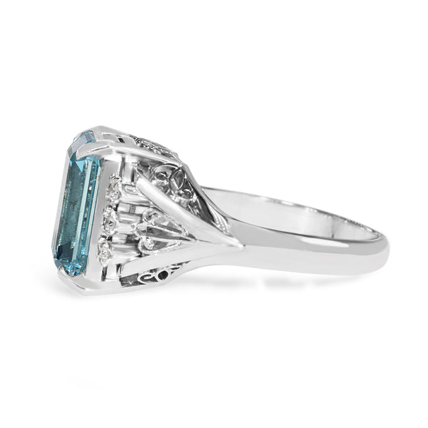 Platinum Vintage Aquamarine and Diamond Ring