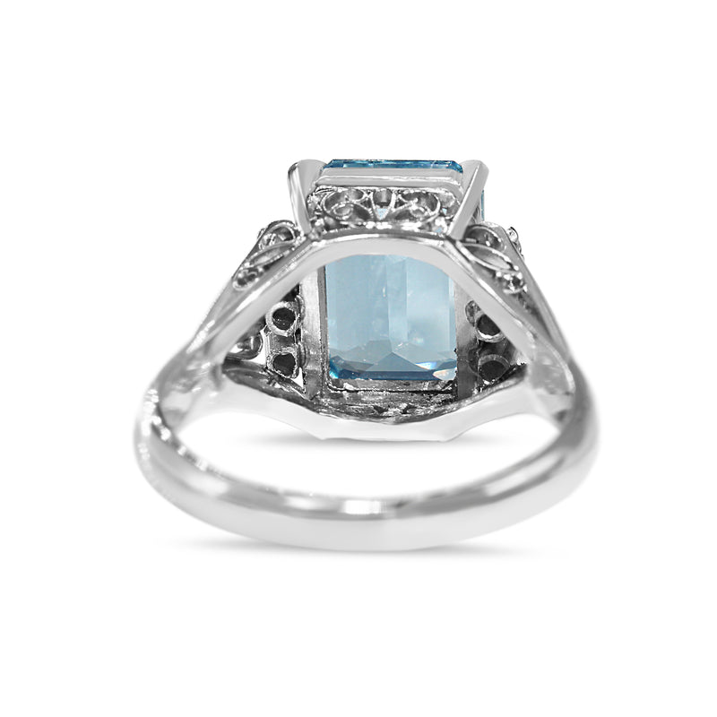 Platinum Vintage Aquamarine and Diamond Ring