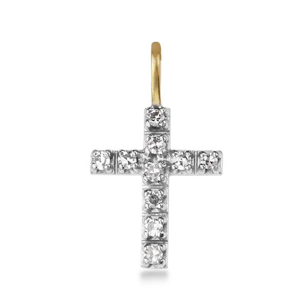 18ct Yellow and White Gold Single Cut Diamond Cross Pendant