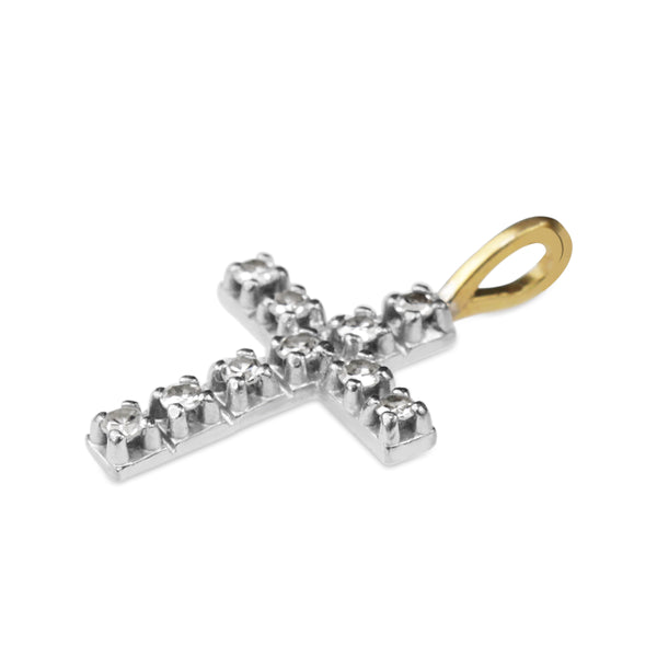 18ct Yellow and White Gold Single Cut Diamond Cross Pendant