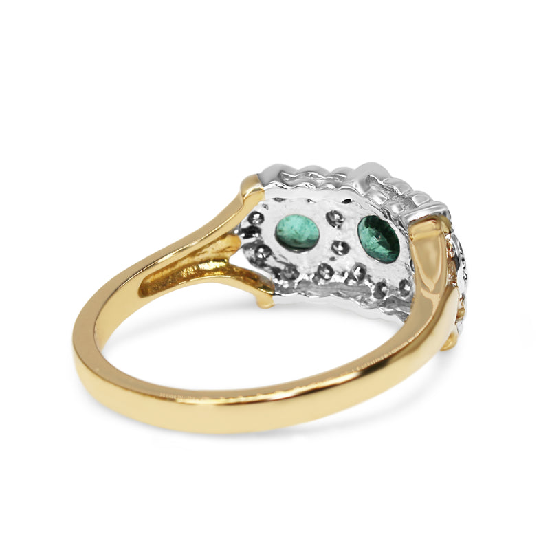 9ct Yellow and White Gold Emerald and Diamond Flower Style Ring