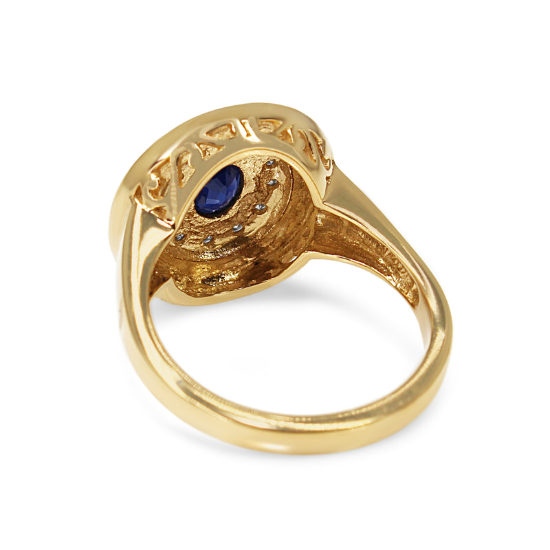 9ct Yellow Gold Sapphire, Diamond and Enamel Halo Ring