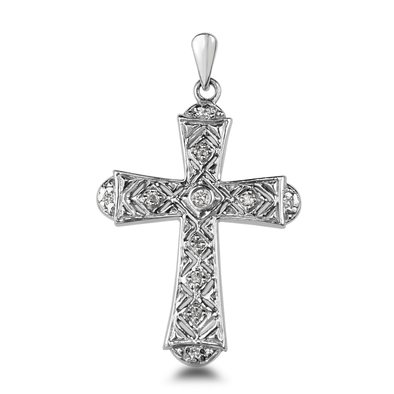 14ct White Gold Filigree Diamond Cross Pendant