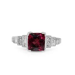 18ct White Gold Pink Tourmaline and Diamond Step Down Deco Style Ring