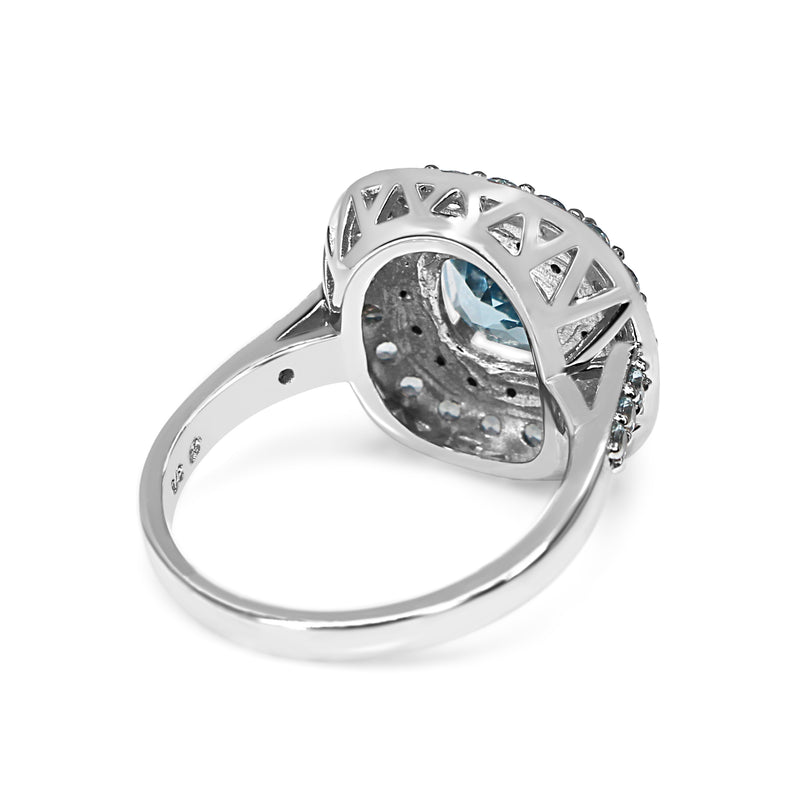 9ct White Gold Topaz and Diamond Halo Ring