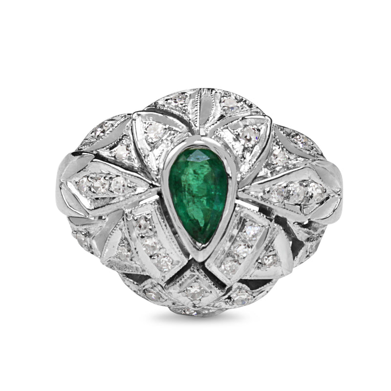 Palladium Emerald and Diamond Cluster Ring BURLINGTON