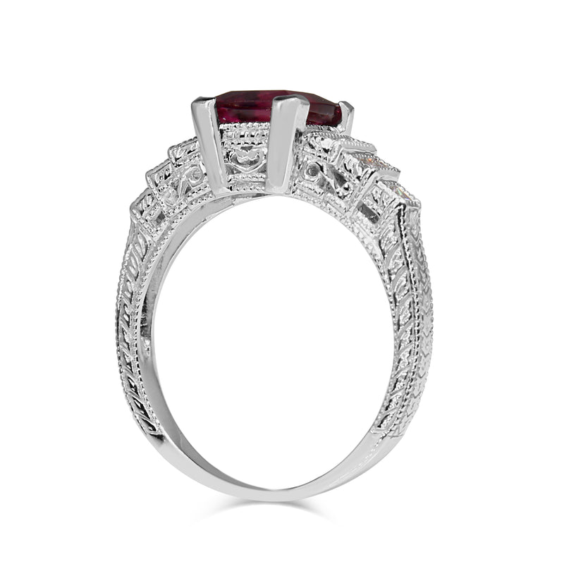 18ct White Gold Pink Tourmaline and Diamond Step Down Deco Style Ring