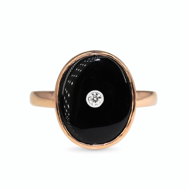 9ct Rose Gold Onyx and Diamond Ring