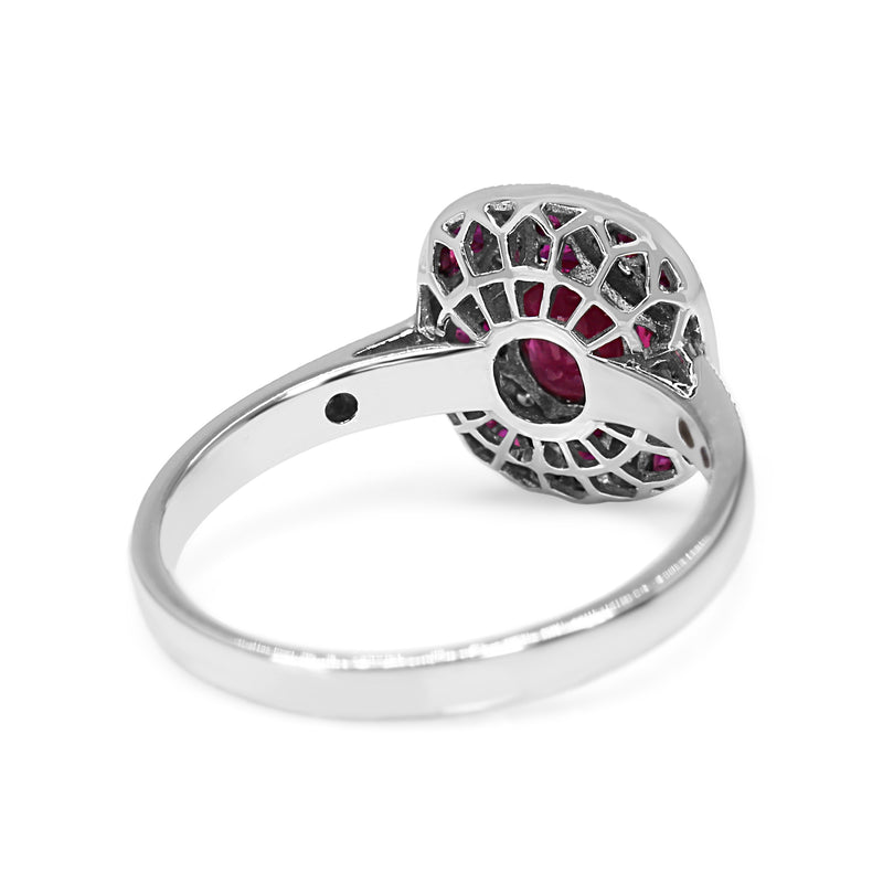 9ct White Gold Ruby and Diamond Art Deco Style Ring