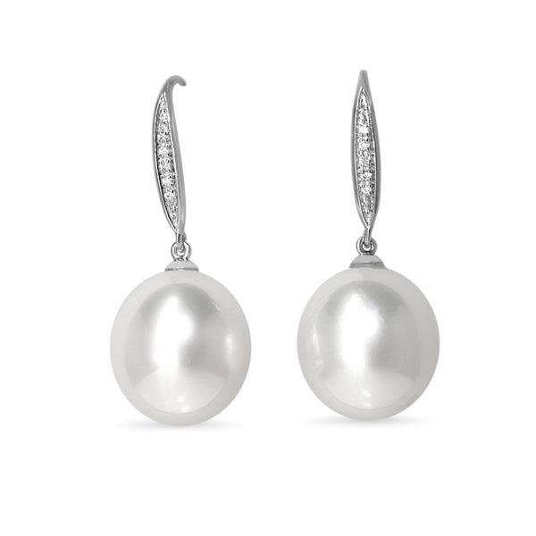 18ct White Gold 13mm South Sea Pearl and Diamond Earrings