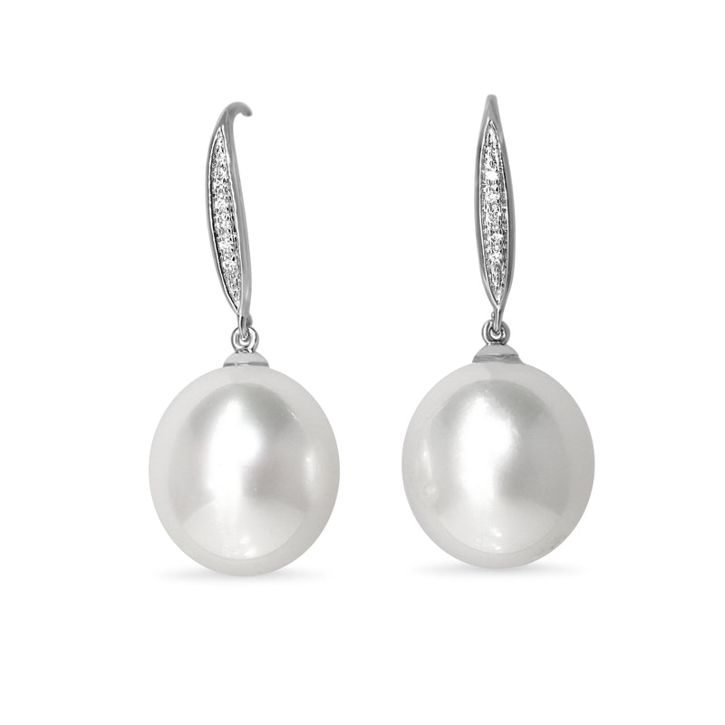 18ct White Gold 13mm South Sea Pearl and Diamond Earrings