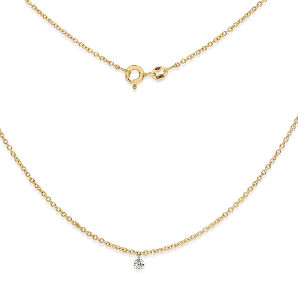 9ct Yellow Gold Fine Solitaire Diamond Necklace