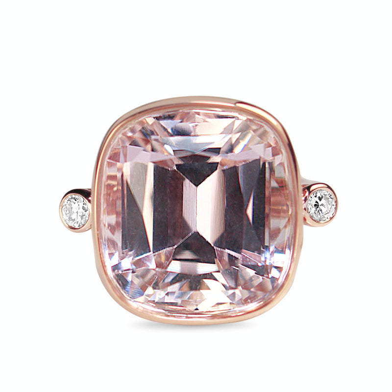18ct Rose Gold Kunzite and Diamond 3 Stone Ring