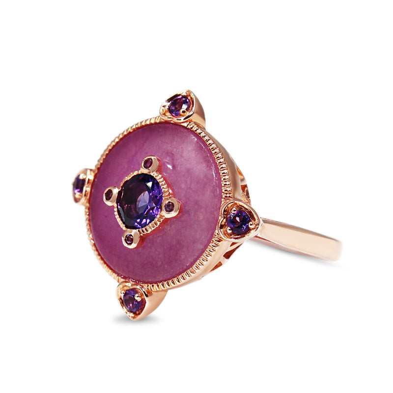 9ct Rose Gold Lilac Jade and Amethyst Ring