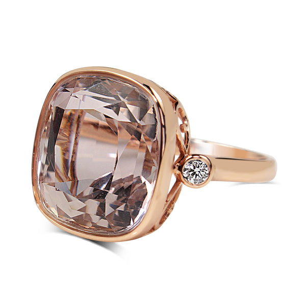 18ct Rose Gold Kunzite and Diamond 3 Stone Ring