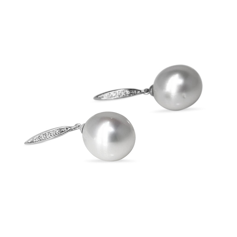 18ct White Gold 13mm South Sea Pearl and Diamond Earrings