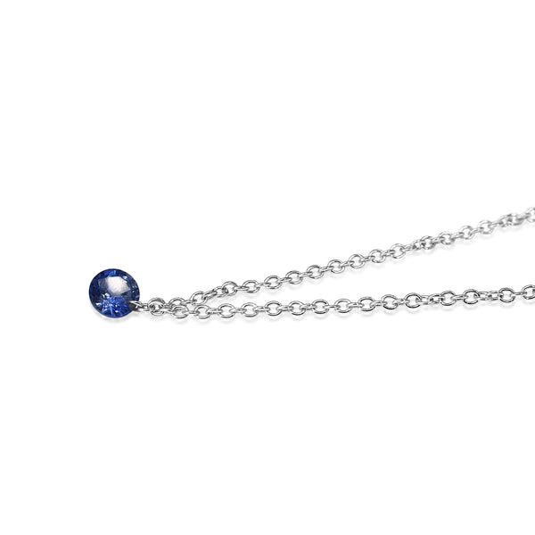 9ct White Gold Fine Solitaire Sapphire Necklace