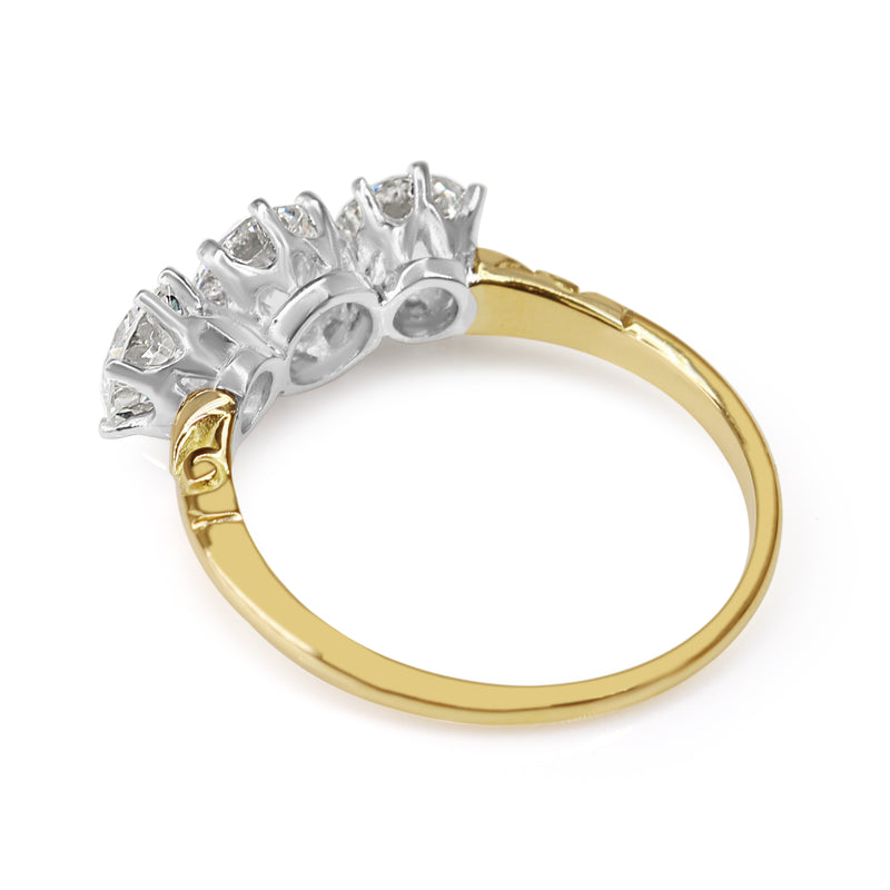 18ct Yellow and White Gold 3 Stone Ring With Etched Shoulders