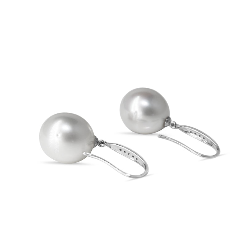 18ct White Gold 13mm South Sea Pearl and Diamond Earrings