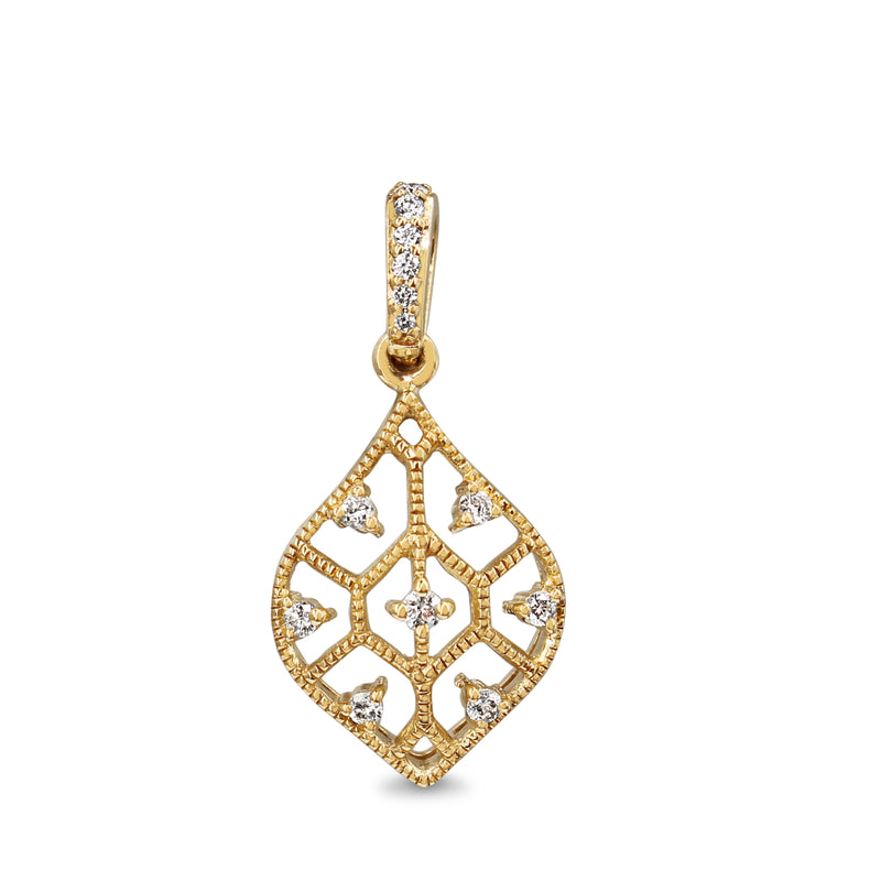 9ct Yellow Gold Teardrop Filigree Diamond Pendant